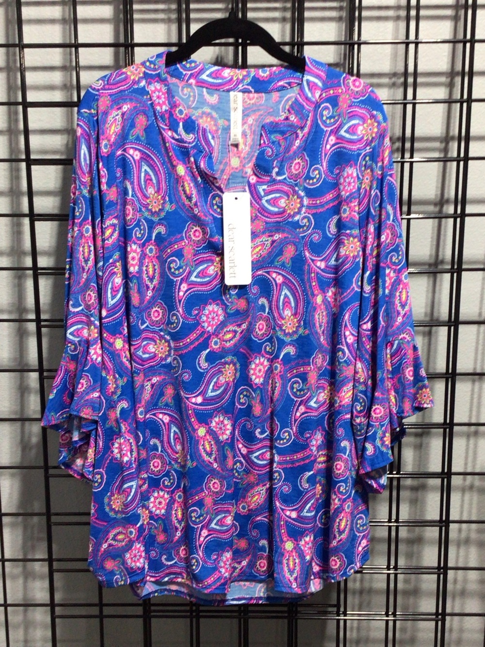 Scarlett Blue Paisley Split-Neck Tunic with Pink Accents